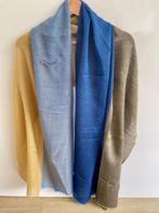 Merinowollen sjaal – okergeel met blauw (zo goed als nieuw), Ophalen of Verzenden, Zo goed als nieuw, Maat 46/48 (XL) of groter
