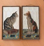 Delftse Porceleyne Fles Tegels - Hond & Kat, Antiek en Kunst, Ophalen of Verzenden
