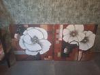 Set van 2 schilderijen met bloemmotief, Ophalen, Minder dan 50 cm, Zo goed als nieuw, Schilderij