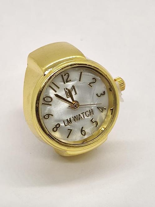 (33) Retro Goudkleurig Ringhorloge Met Parelmoer Wijzerplaat, Sieraden, Tassen en Uiterlijk, Ringen, Nieuw, Dame of Heer, Goud