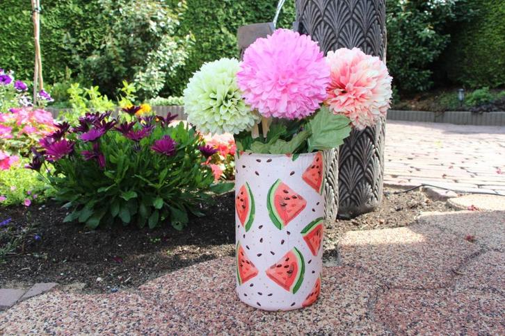 Handgemaakte keramieken watermeloen vaas – 20 cm hoog, Huis en Inrichting, Woonaccessoires | Vazen, Nieuw, Overige kleuren, Minder dan 50 cm