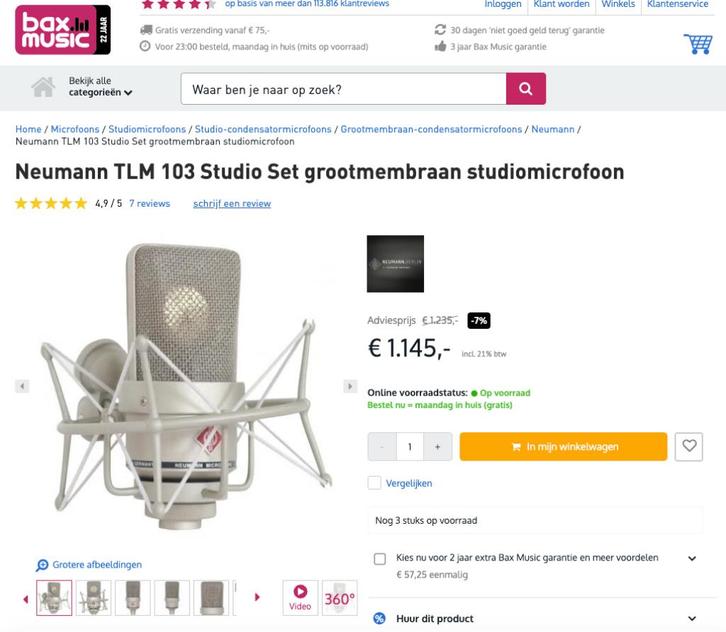 Neumann TLM 103 Nog Nieuw In Doos..!, Muziek en Instrumenten, Microfoons, Nieuw, Studiomicrofoon, Ophalen of Verzenden