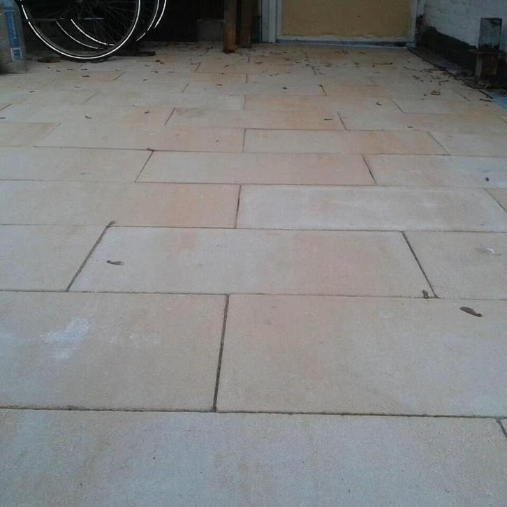 Gratis tegels, 60x30x6 geel/zandkleurig (zie omschrijving), Tuin en Terras, Tegels en Klinkers, Gebruikt, Terrastegels, Natuursteen