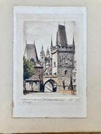Ets in pastel: Charles bridge Karelsbrug, Praag., Antiek en Kunst, Kunst | Etsen en Gravures, Ophalen of Verzenden