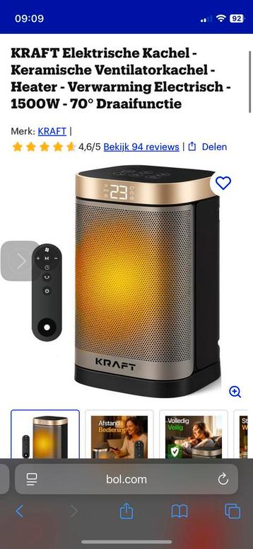 KRAFT Elektrische Kachel - 1500W - Draaifunctie beschikbaar voor biedingen