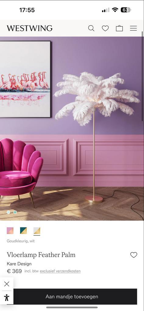 GEHEEL NIEUW IN DOOS :Westwing Feather Palm Vloerlamp, Huis en Inrichting, Lampen | Vloerlampen, Nieuw, 150 tot 200 cm, Metaal