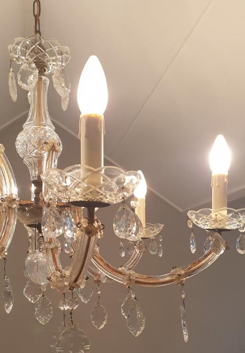 Kristallen zesarmige kroonluchter Maria Theresia., Huis en Inrichting, Lampen | Kroonluchters, Zo goed als nieuw, Glas, Ophalen