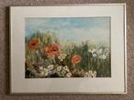 Aquarel schilderij, klaprozen en madeliefjes, veld bloemen, Antiek en Kunst, Kunst | Schilderijen | Klassiek, Ophalen of Verzenden