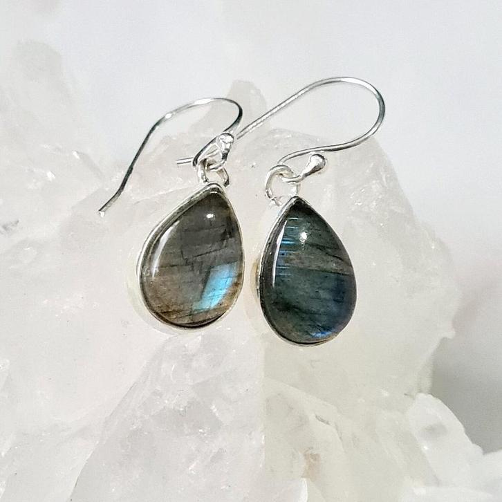 Labradoriet S925 zilveren druppel oorhangers, Sieraden, Tassen en Uiterlijk, Oorbellen, Nieuw, Hangers, Zilver, Met edelsteen