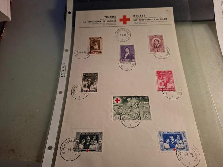 België, Rode Kruis zegels 1939 op speciaal blad, eerste dag, Postzegels en Munten, Postzegels | Volle albums en Verzamelingen