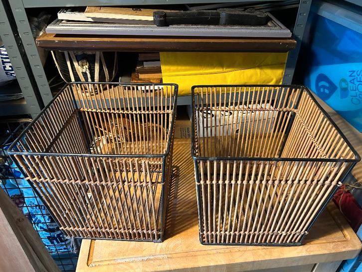 Vintage Rotan en metaal opbergboxen van Rohe Noordwolde, Huis en Inrichting, Woonaccessoires | Overige, Gebruikt, Ophalen