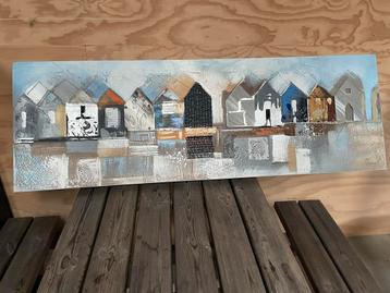 Schilderij 150x50 - Abstracte Huizen aan het Water beschikbaar voor biedingen