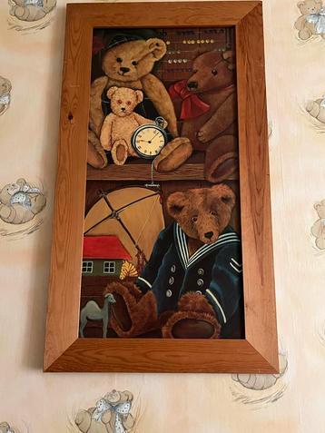 Vintage Houten Schilderij met Beren beschikbaar voor biedingen