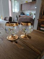 2 moser behemian raised , Enamel flower art glas cognac glas, Antiek en Kunst, Antiek | Glas en Kristal, Ophalen of Verzenden