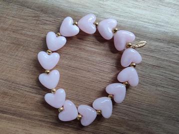 Armband nieuw acryl kralen. Hart roze + goud stainless steel beschikbaar voor biedingen