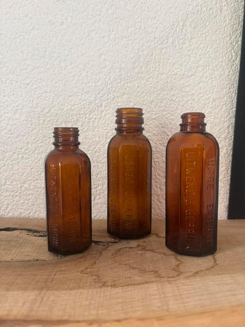 Set 3 vintage bruine apothekersflessen|Styling|Usage Externe, Verzamelen, Retro, Huis en Inrichting, Ophalen of Verzenden