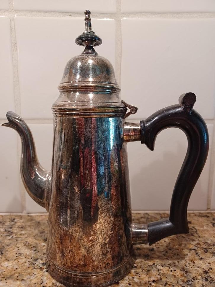 epns pleet verzilverd (koffie) kannetje met bakeliet, Antiek en Kunst, Curiosa en Brocante, Ophalen of Verzenden