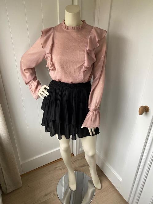Roze LOAVIES blouse met gouden sterretjes en ruffles mt. XS, Kleding | Dames, Blouses en Tunieken, Gedragen, Maat 34 (XS) of kleiner