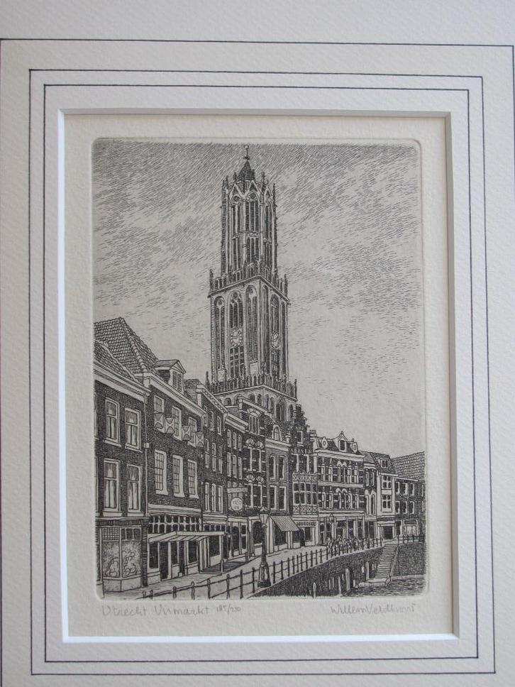 Utrecht - 5 gesigneerde etsen, Antiek en Kunst, Kunst | Etsen en Gravures, Ophalen of Verzenden