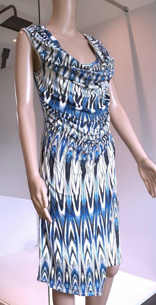 Midi jurk met watervalhals WE 36-38, Kleding | Dames, Jurken, Nieuw, Maat 36 (S), Blauw, Knielengte, Verzenden