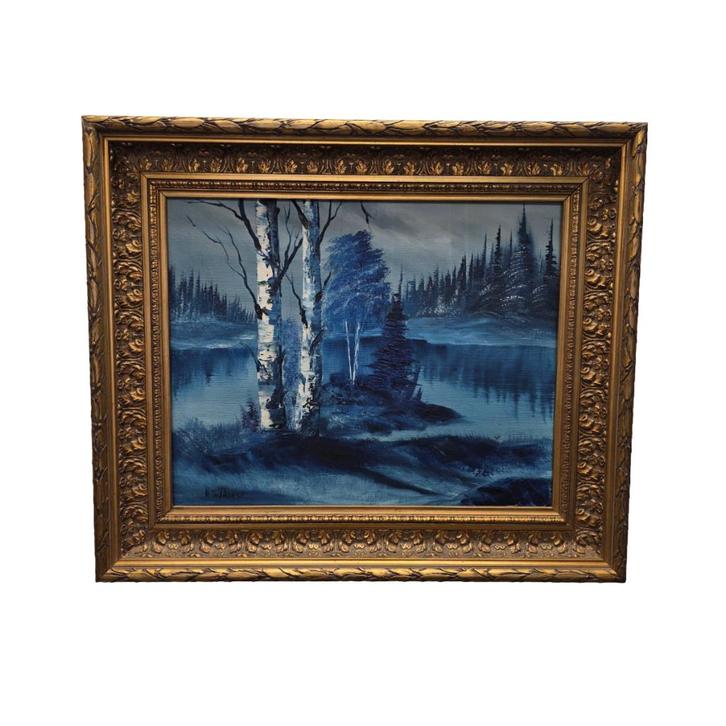 Vintage schilderij met bosmeertje H. vd Horst, jaren 60/70, Antiek en Kunst, Kunst | Schilderijen | Klassiek, Ophalen of Verzenden