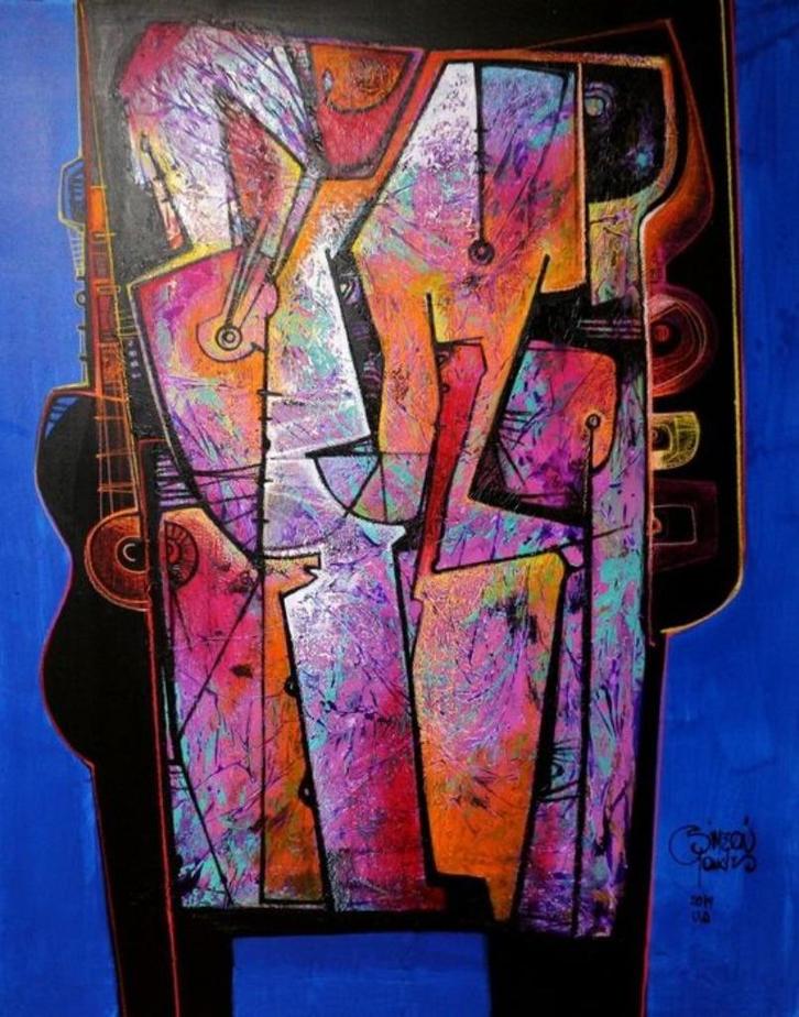 "Vestida en Rosa Andino”Acrylschilderij van Simeon Gonzales, Antiek en Kunst, Kunst | Schilderijen | Abstract, Ophalen