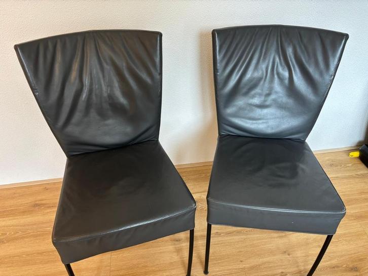 Montis Spica stoelen, Huis en Inrichting, Stoelen, Gebruikt, Twee, Leer, Grijs, Ophalen