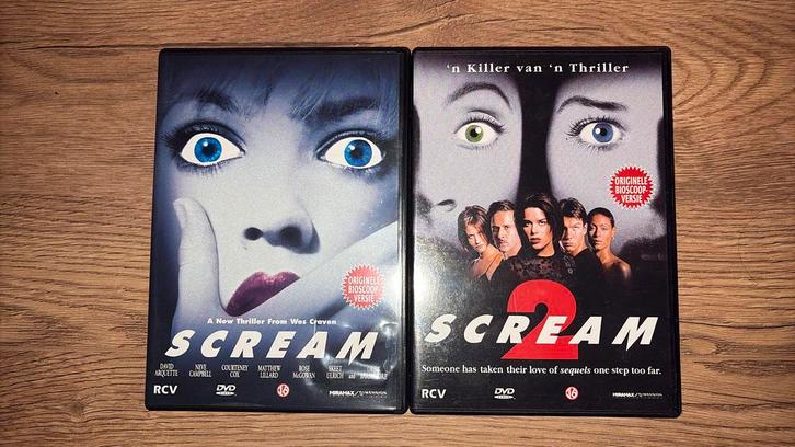 Scream 1 en 2 van Wes Craven met Neve Campbell., Cd's en Dvd's, Dvd's | Horror, Zo goed als nieuw, Vampiers of Zombies, Vanaf 16 jaar