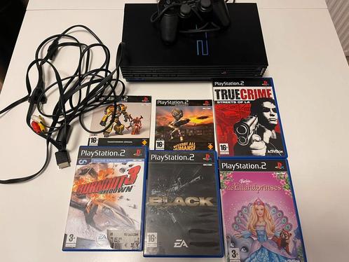 Playstation 2 met spellen en controller., Spelcomputers en Games, Spelcomputers | Sony PlayStation 2, Zo goed als nieuw, Zwart