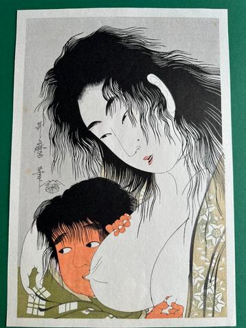 Antieke Japanse houtblokdruk van Kitagawa Utamaro beschikbaar voor biedingen