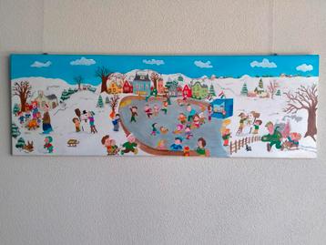 Schilderij 'Winterpret' op canvas, 120 x 40cm beschikbaar voor biedingen