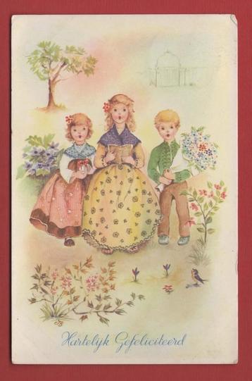 Hartelijk Gefelcit. - 3 zingende kinderen - 1954 (pst. ??) beschikbaar voor biedingen