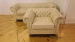 Chesterfield lederen 2 1/2 zit en stoel licht beige, Ophalen of Verzenden, Zo goed als nieuw, 75 tot 100 cm, Tweepersoons