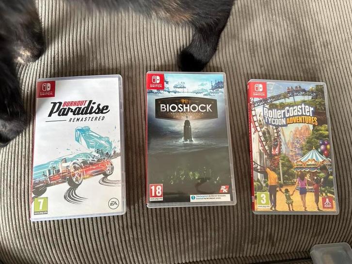 Switch Spellen: Burnout, Bioshock, Rollercoaster Tycoon, Spelcomputers en Games, Games | Overige, Gebruikt, Racen en Vliegen, 1 speler
