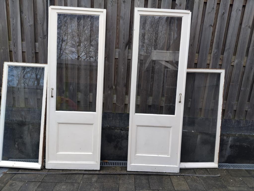 Originele jaren 30 ensuite deuren inclusief rails en ramen, Doe-het-zelf en Verbouw, Deuren en Horren, Ophalen, Gebruikt, Minder dan 80 cm