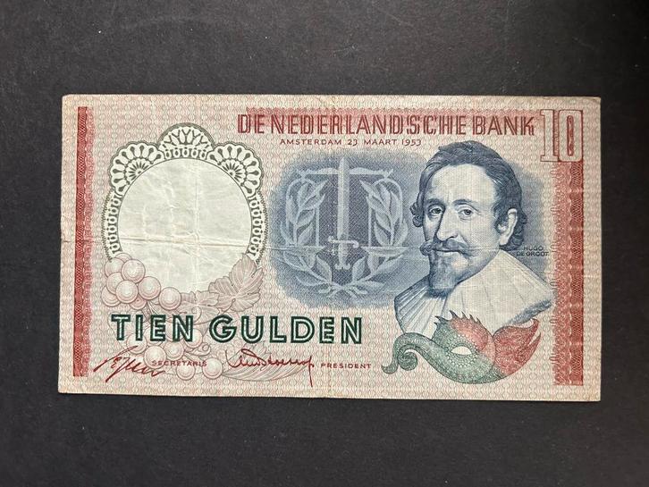 10 Gulden Hugo de Groot, 1953, Postzegels en Munten, Bankbiljetten | Nederland, 10 gulden, Ophalen of Verzenden
