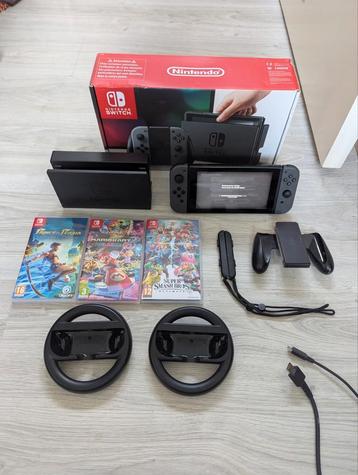 Nintendo Switch (grijs) met stuurtjes, hoes en 3 games beschikbaar voor biedingen