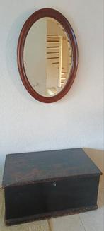Ovale houten spiegel met kist., Huis en Inrichting, Ophalen, Minder dan 50 cm, Zo goed als nieuw, Minder dan 100 cm