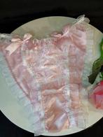 Satijnen tanga slipje roze met organza ruches, Kleding | Dames, Slip, Roze, Handgemaakt, Verzenden