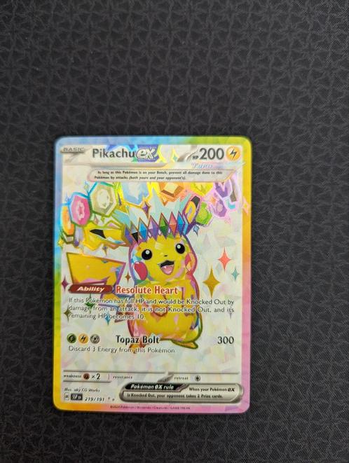 Pikachu EX Shiny #219 Pokemon Surging Sparks, Hobby en Vrije tijd, Verzamelkaartspellen | Pokémon, Zo goed als nieuw, Losse kaart