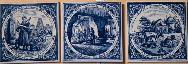 Delfts blauwe tegeltjes - set van 3, Antiek en Kunst, Antiek | Wandborden en Tegels, Ophalen