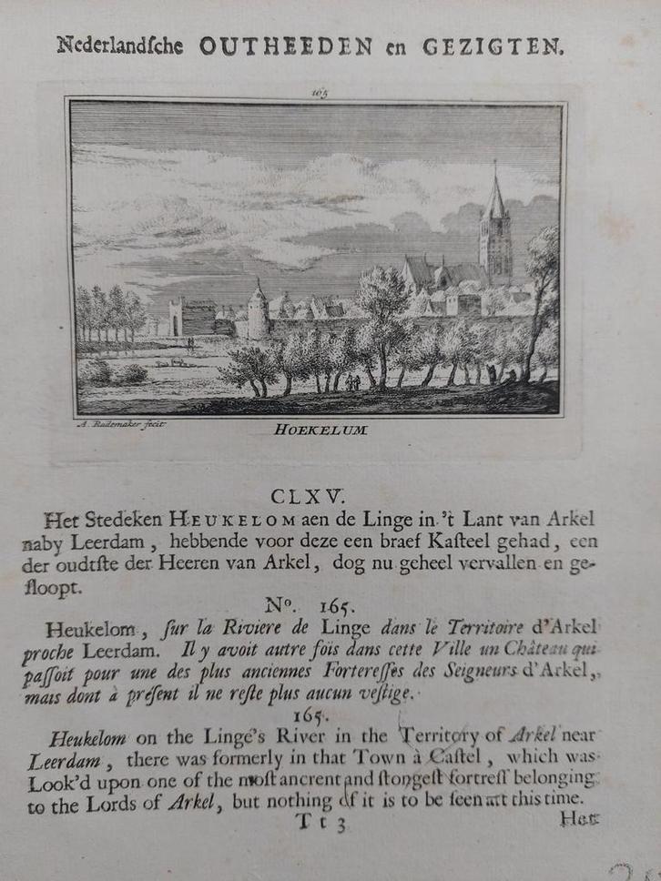 165 / Hoekelum - Heukelom Gravure van A. Rademaker 1ste druk, Antiek en Kunst, Kunst | Etsen en Gravures, Ophalen of Verzenden