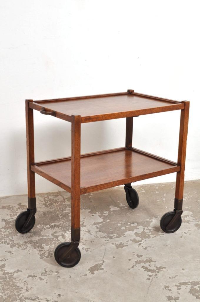 Vintage eiken trolley serveerwagen zwenkwielendrank 50's, Huis en Inrichting, Tafels | Eettafels, Gebruikt, Ophalen of Verzenden