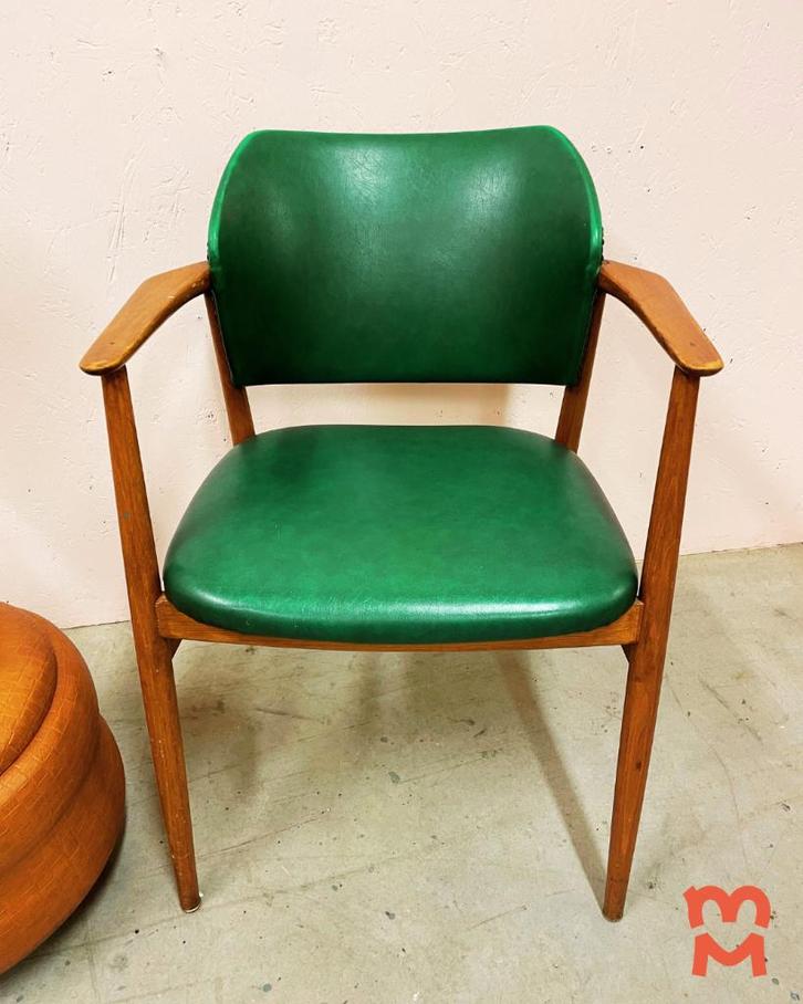 Mooie groene jaren 50 stoel van Spahn Stadlohn, Huis en Inrichting, Stoelen, Gebruikt, Eén, Hout, Leer, Overige kleuren, Ophalen of Verzenden