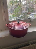 Rode Le Creuset-pan, diameter 30 cm., Huis en Inrichting, Keuken | Potten en Pannen, Ophalen, Zo goed als nieuw, Gietijzer, Koekenpan of Braadpan