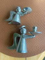 Psalms Engel Kandelaartjes - Set van 2, Gebruikt, Ophalen of Verzenden, Metaal, Grijs