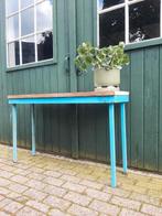 sidetable Frans vintage metaal met Vespcar houten blad, Ophalen, Gebruikt, 100 tot 150 cm, Metaal