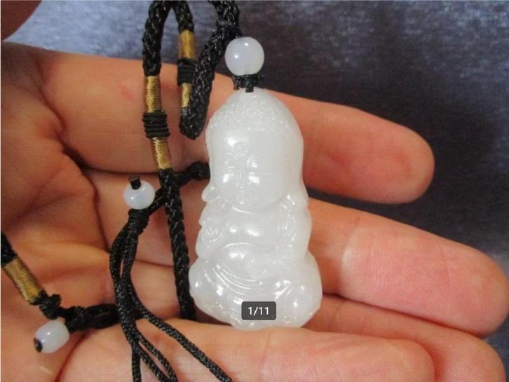 Boeddha van witte Afghanistan Jade aan verstelbaar halskoord, Sieraden, Tassen en Uiterlijk, Kettingen, Nieuw, Steen of Mineraal