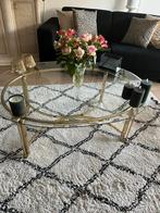 Mooie ovale glazen salontafel met echt messing, Huis en Inrichting, Ophalen, 100 tot 150 cm, 50 tot 100 cm, Zo goed als nieuw