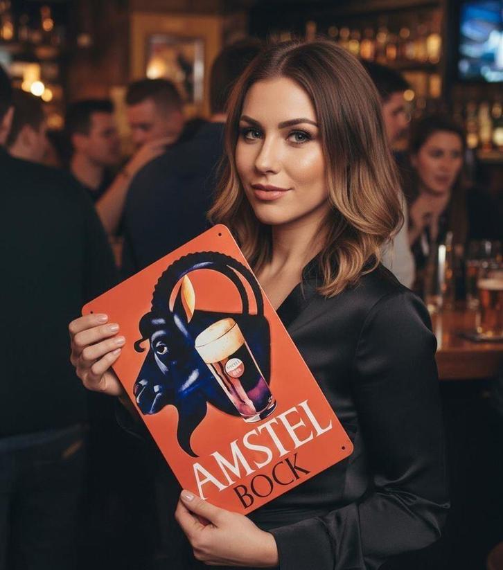AMSTEL Bok bier Metalen Wandbord reclamebord, Verzamelen, Biermerken, Nieuw, Reclamebord, Plaat of Schild, Amstel, Verzenden